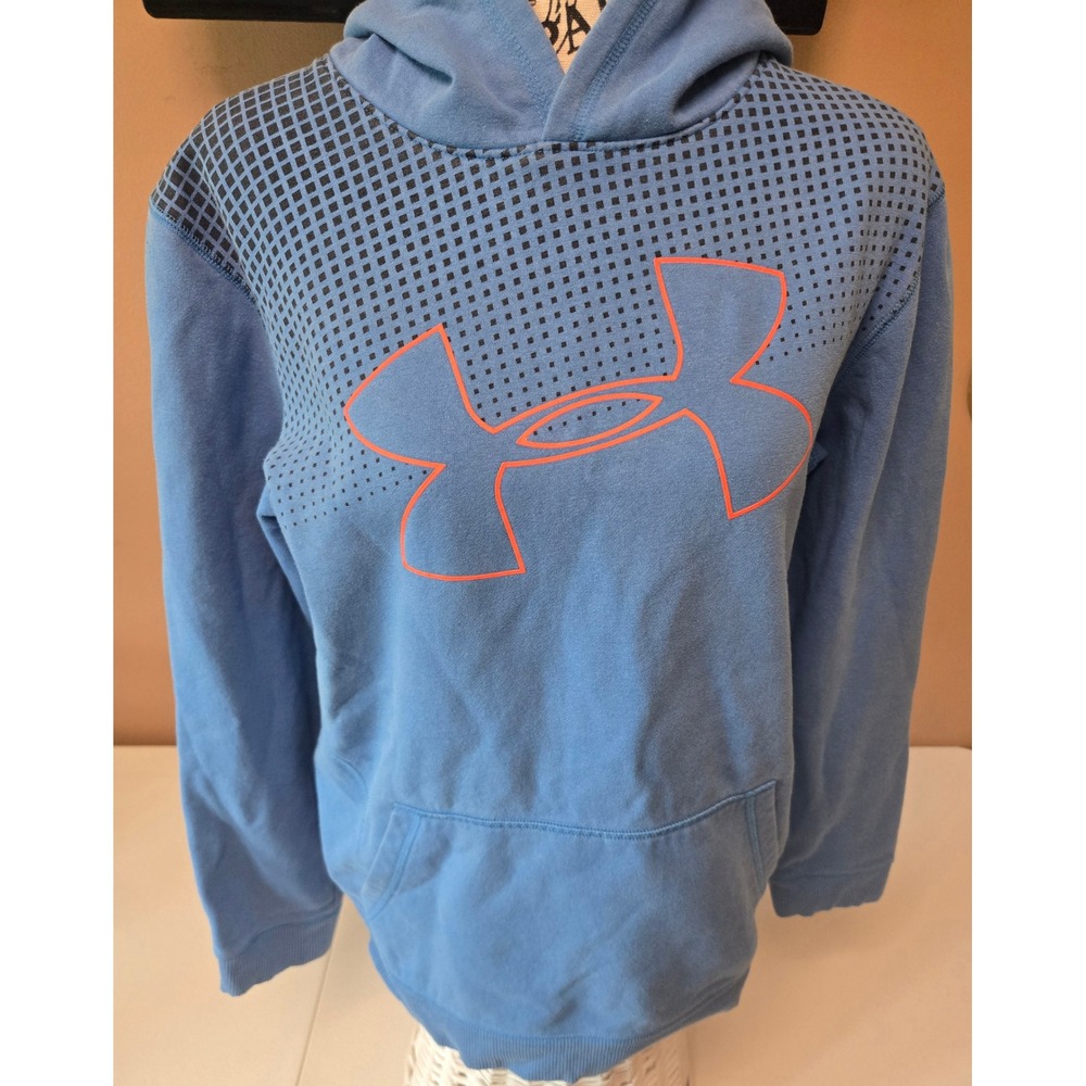 Under Armour Boys YXL Threadborne ColdGear Blue Orange Logo Pullover Hoodie